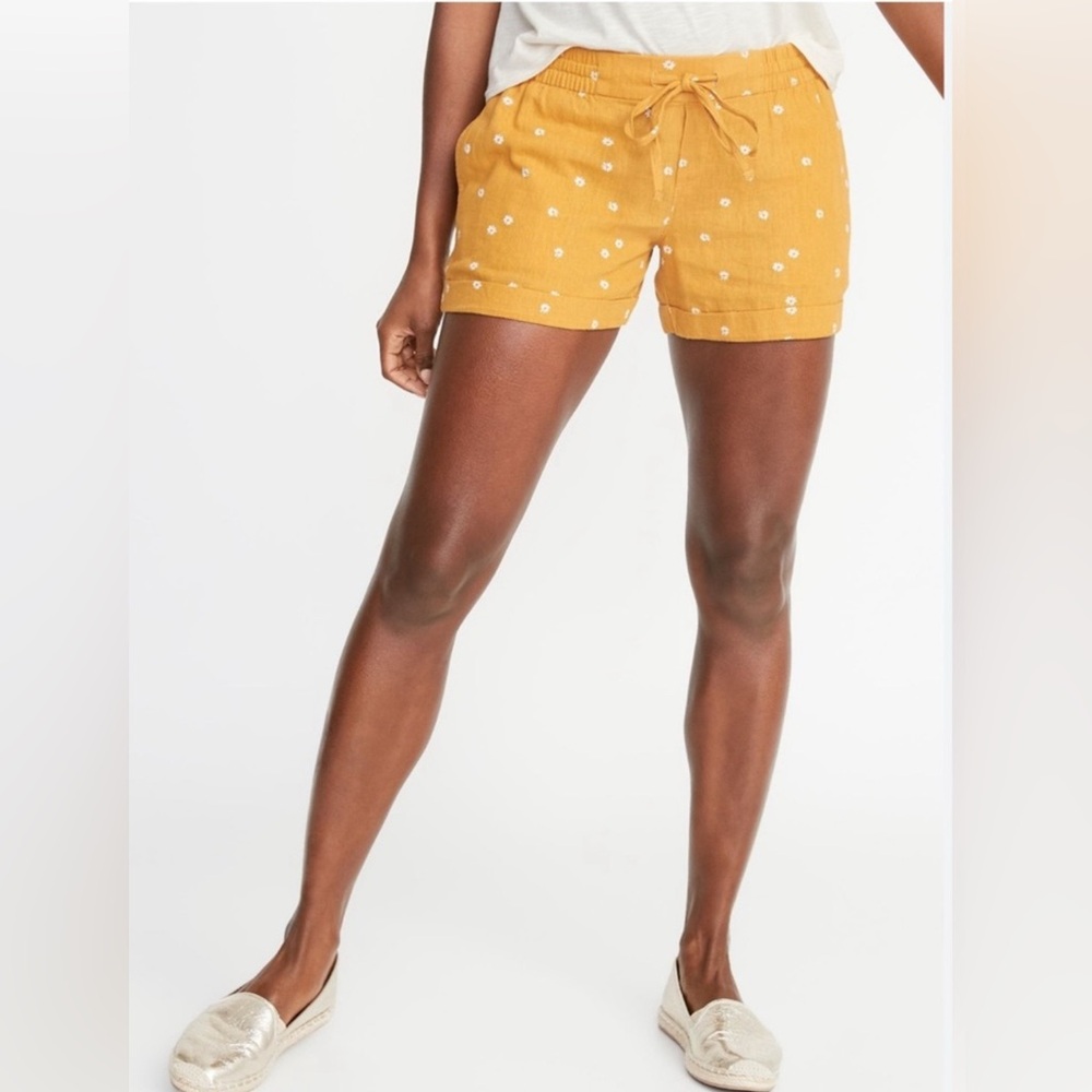 Old Navy Marigold Floral Women's Linen Blend Shorts EUC Sz Lg‎
